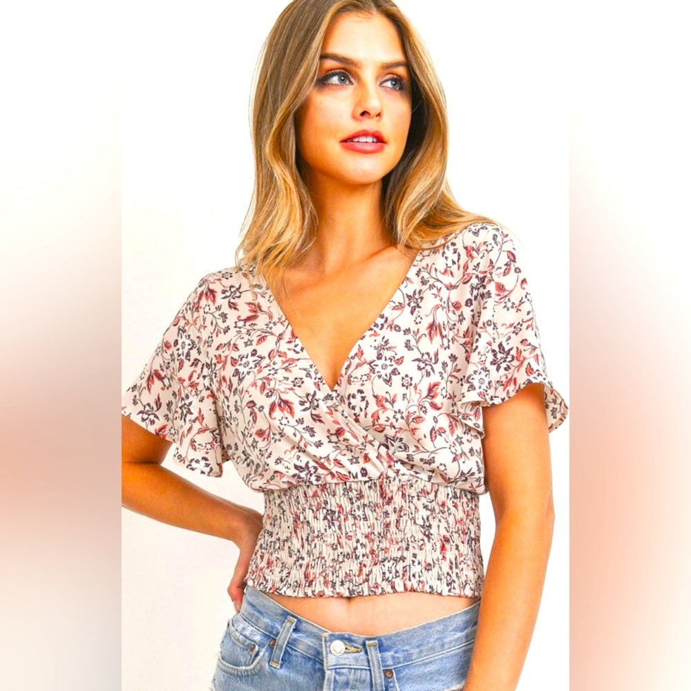 Floral Print Smocked Crop Top